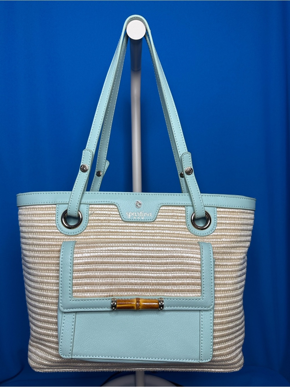 SPARTINA 449 BAMBOO CHIC TOTE SEA SALT DAUFUSKIE ISLAND LEATHER & STRAW TYPE BAG